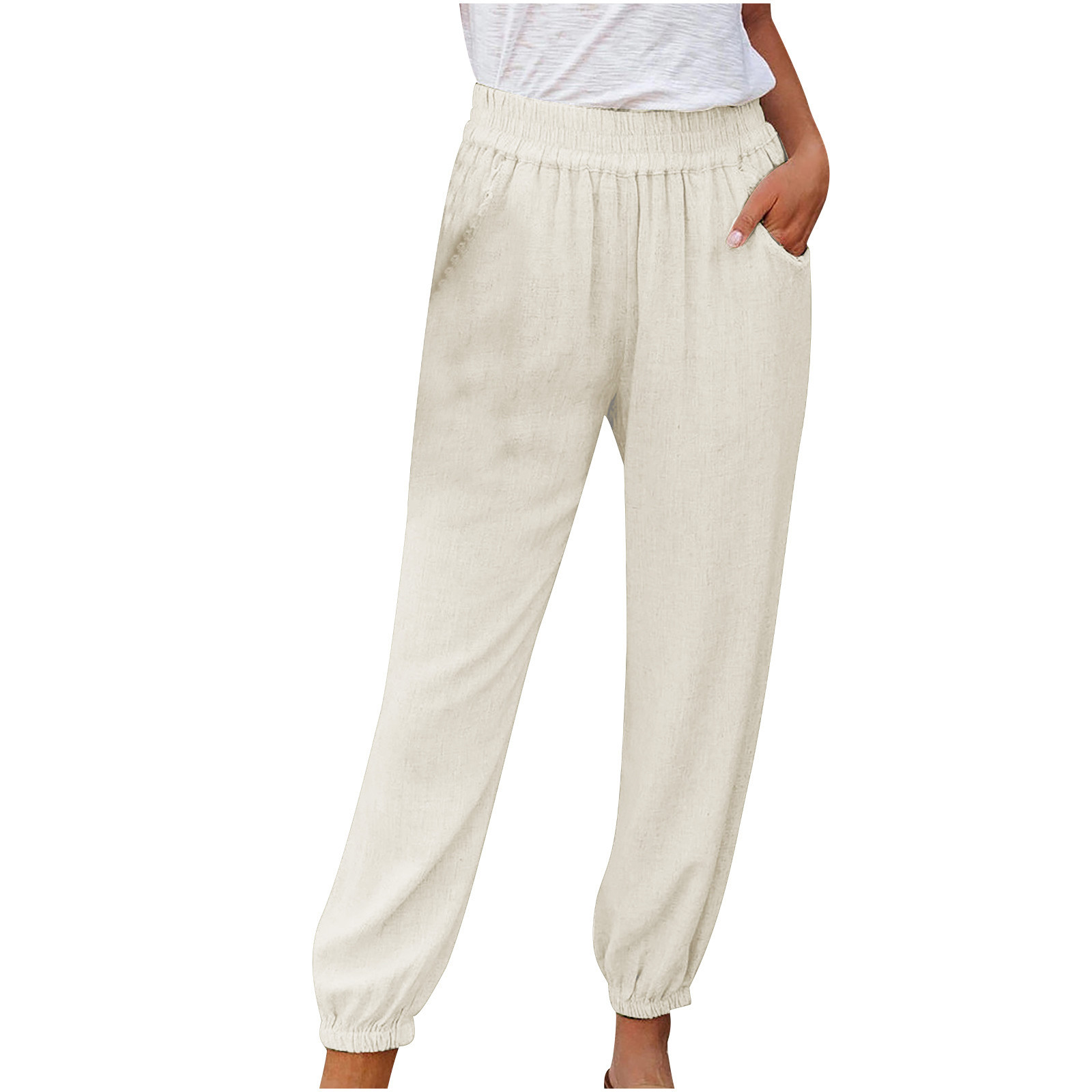 Pantalones casuales con cordón para mujer talla grande - Cintura elástica, bolsillos, poliéster, corte holgado, aptos para el día a día, la playa y para dormir, para todas las estaciones